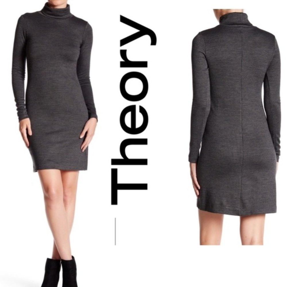 THEORY Tajello Deflina Houndstooth Turtleneck Dress NWT Size S